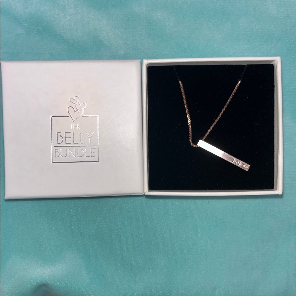 The Belly Bundle box rose gold “Mama” necklace